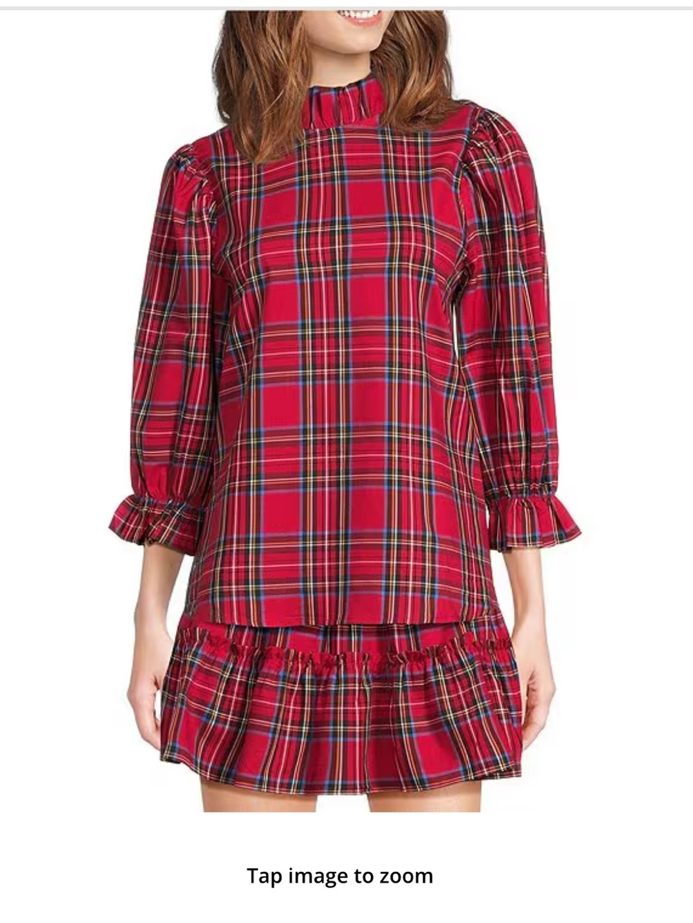 Women’s Red Plaid Ruffle-Neck Blouse